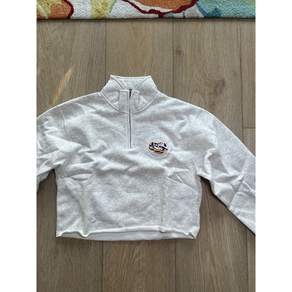 LSU Tigers NCAA Licensed Women's Cropped Quarter Zip Sweatshirt Oatmeal, Small - Picture 4 of 6